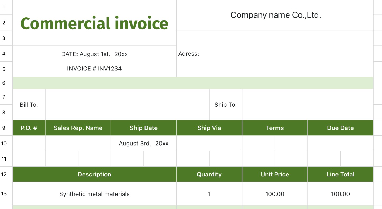 Commercial invoice 4